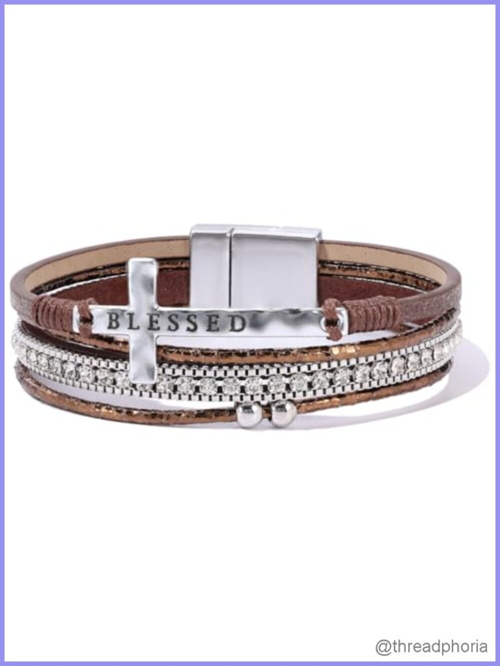 Boho Faux Leather Wrap Bracelet with Magnetic Closure Stackable Cuff